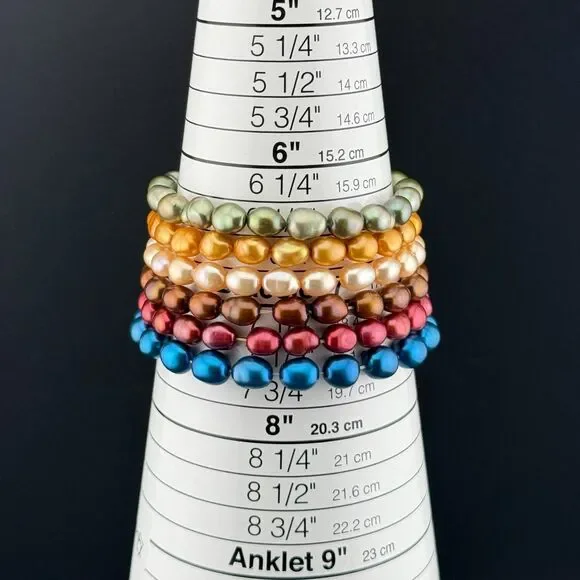 Set of Six 6 Cultured Large 0.25" Freshwater Pearls Stretch Bracelets Multicolor - Picture 6 of 11